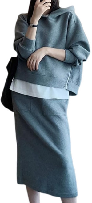 WANGBAIWAN 여성복 가을 캐주얼 패션 투피스 후드 스커트 세트 트레이닝 세트 빅사이즈 스타일리쉬 맨투맨 Z022507