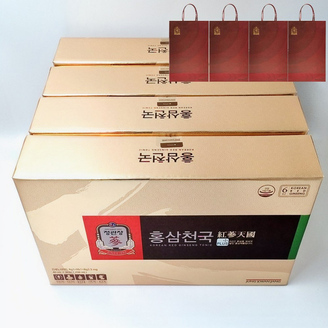 정관장 홍삼천국 40mlX120포(4박스) 6년근 홍삼+쇼핑백, 4개, 1.2L