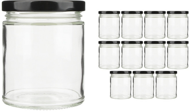 공병상회 OS공통300 투명 유리병 + 블랙캡 세트, 12개, 230ml