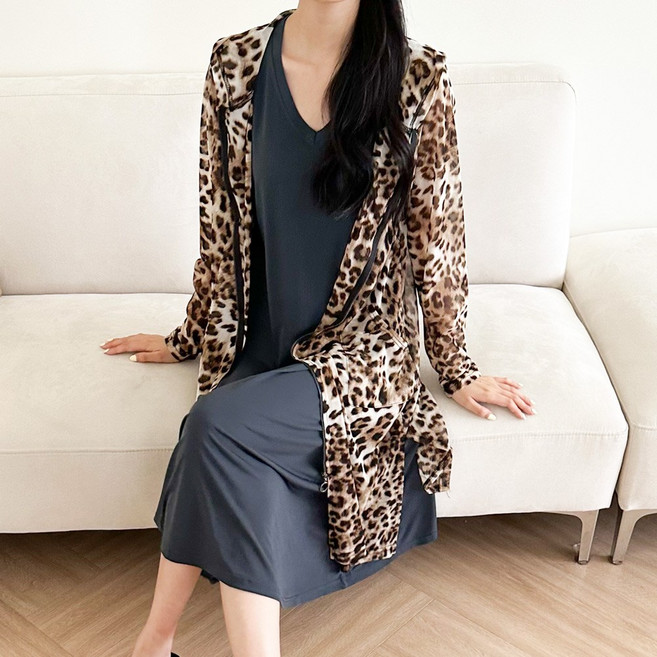 까르죠아 호피 블랙 시스루 망사 후드 자켓 엄마옷 빅사이즈 여름가디건 마담 휴양지 커버업