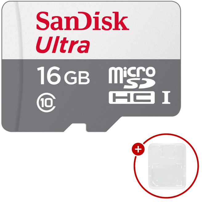 샌디스크 마이크로SD카드 울트라 SDSQUNR + SD카드 케이스, 1개, 16GB