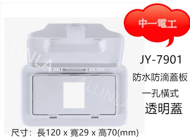 中一電工 防水防滴蓋板座 一孔式 透明蓋 掀蓋式, 1個, JY-7903透明蓋三孔