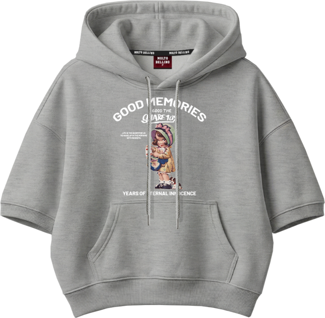 몰토벨리노 SF 굿메모리 여성 오버핏 세미크롭 반팔 후드티