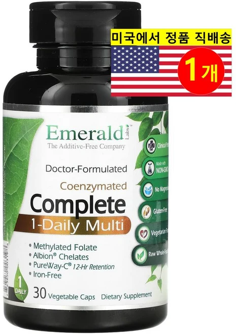 Emerald Laboratories 코엔자이메이티드 컴플리트 원 데일리 멀티 베지캡슐 30정, One Color, 1개 - 쿠팡