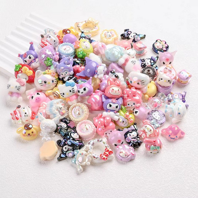 랜덤 산리오 파츠 15개 세트 diy 볼꾸 볼펜꾸미기 시나모롤 쿠로미 키티 비즈 참, 1세트, 믹스