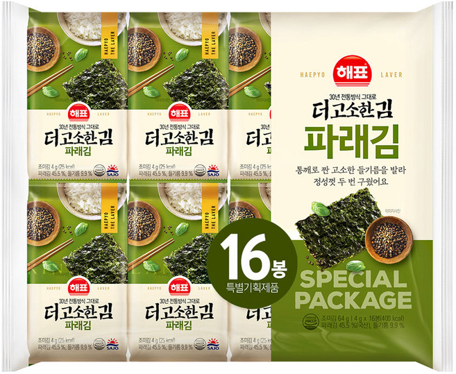 사조해표 더고소한김 파래김(4gx16봉), 64g, 4개