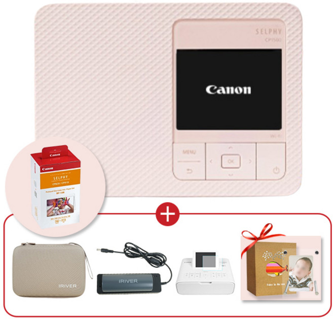 캐논 셀피 CP1500 핑크+RP-108+아이리버 케이스+휴대용 배터리+충전기 패키지, CP 핑크+RP-108+IR세트+충전기+필름
