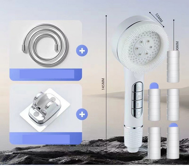 Amyzavls 샤워기 헤드 필터 호스 세트 수압상승, 화이트, 1세트