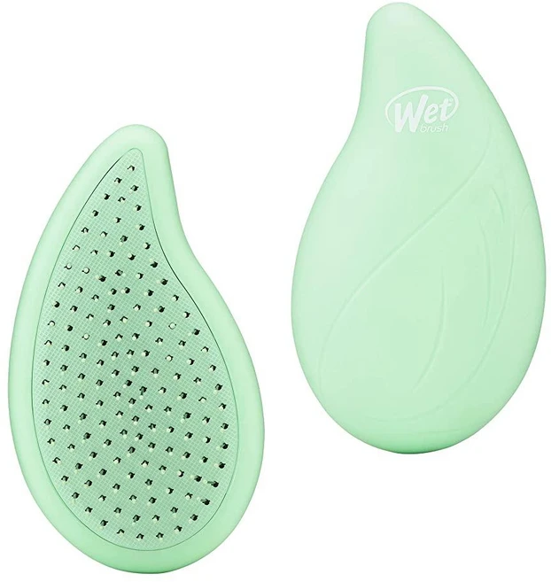Wet Brush Go GREEN 그린 코코넛 오일이 함유된 팜 디탱글링 헤어 브러시 - 통증 없는 매우 부드러운 디탱글러 빗살이 엉킴을 쉽게 미끄러지듯 미끄러짐 젖은 & 건조, 그린/티 트리, 1개 - 쿠팡