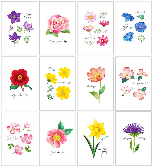 마음담아 60장세트 미니 빈티지 꽃 장미 수채화 인테리어 일러스트 플라워가든 미니엽서, 60장, 미니엽서60장세트