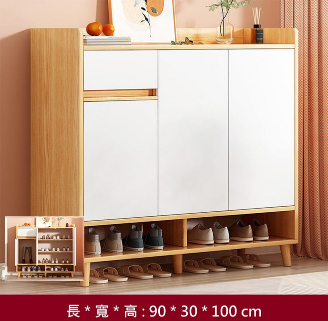 簡約現代三門玄關鞋櫃 90x32x100cm 木紋色 高密度板材 耐刮易潔, 鞋櫃-原木-三門90*30*100(升級款), 3層