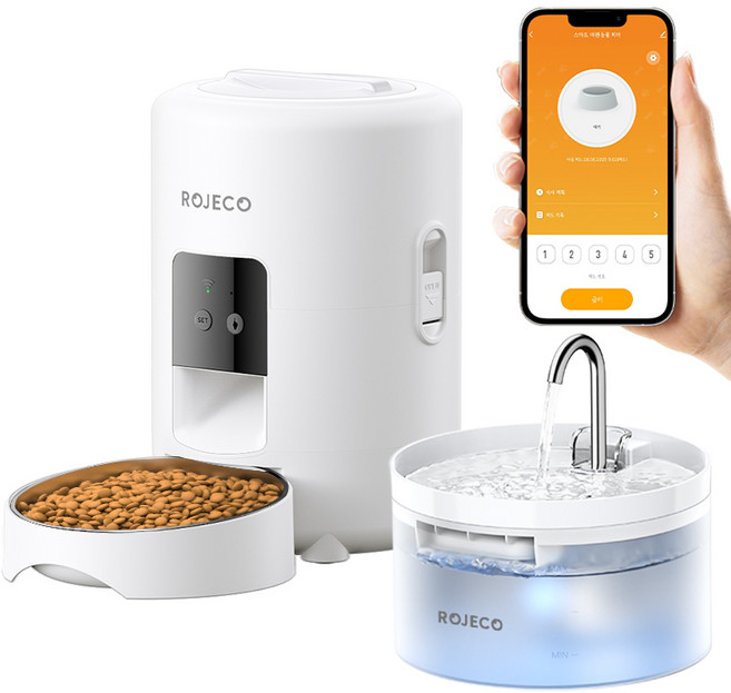 로제코 2리터 강아지 고양이 앱연동 자동급식기 급수기 정수기 합본