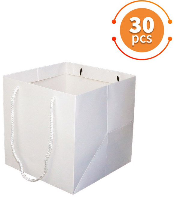 두껍고 질긴 고급 종이쇼핑백 선물용 종이가방 무지 종이백 도시락 포장 쇼핑백 답례품 케이크 가방 30매, 화이트