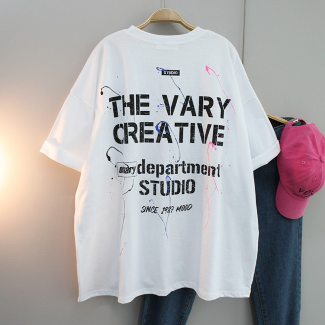 달콩 여성 빅사이즈 여름 반팔티 캐주얼 VARY페인팅백나염박스반팔티