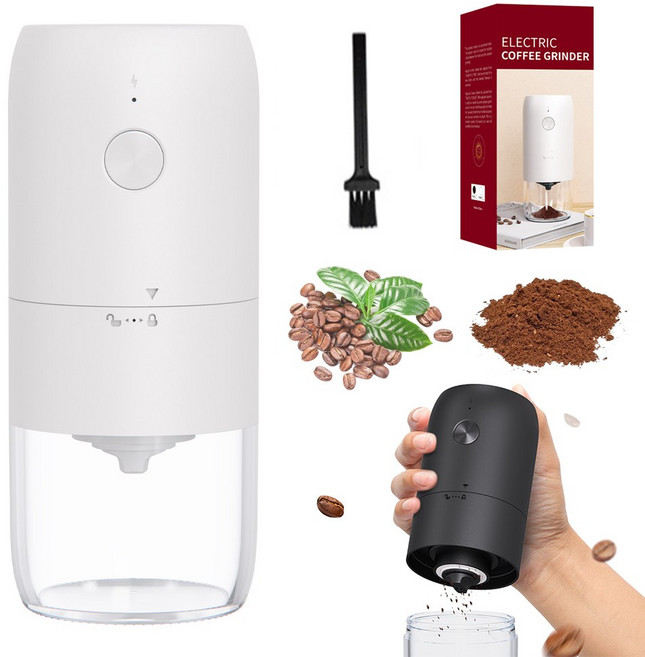 LOVFIR 커피 그라인더 세라믹날 무선 전동 원두그라인더 USB충전 그라인더, 화이트, 30ml