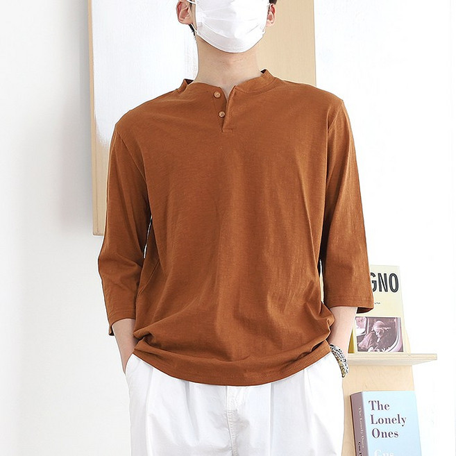 남자 7부 헨리넥 반팔 티셔츠