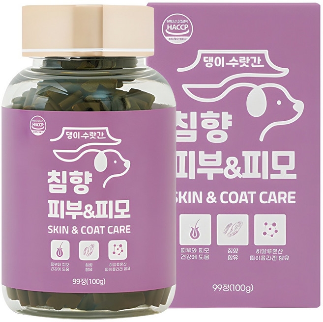 강아지 피부병 곰팡이성 피부염 피부영양제 발습진 아토피 모낭충 댕이수랏간 침향 피부&피모 100g, 99정, 피부/피모, 1개