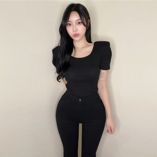 VANANA2 국내제작 여성 팔뚝살커버 스퀘어넥 퍼프 반팔 티셔츠