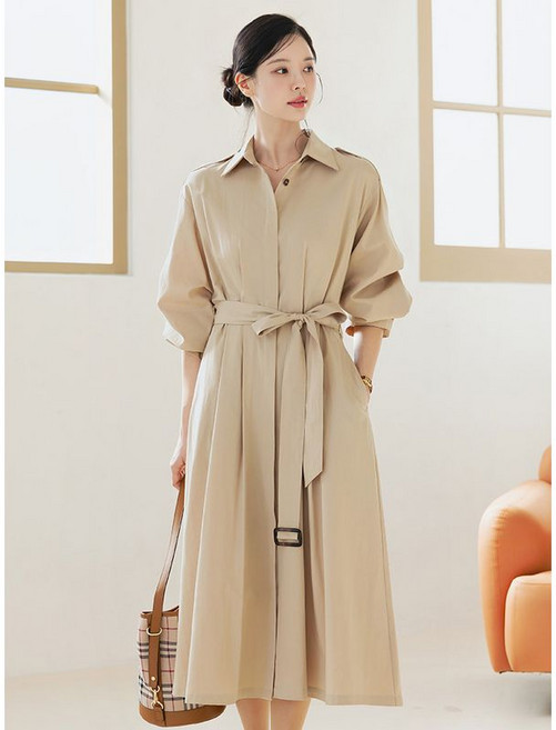 시크라인 XXL까지 싱글카라 플레어 벨트 트렌치 원피스 봄 가을 오피스룩 하객룩 데이트룩 모임룩 미시룩 빅사이즈