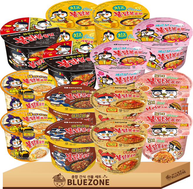 삼양 불닭볶음면 큰컵라면 기획세트 불닭2 치즈불닭2 까르보불닭2 로제불닭2 야키소바2 4가지치즈불닭2 푸팟퐁커리2 라스2, 14개