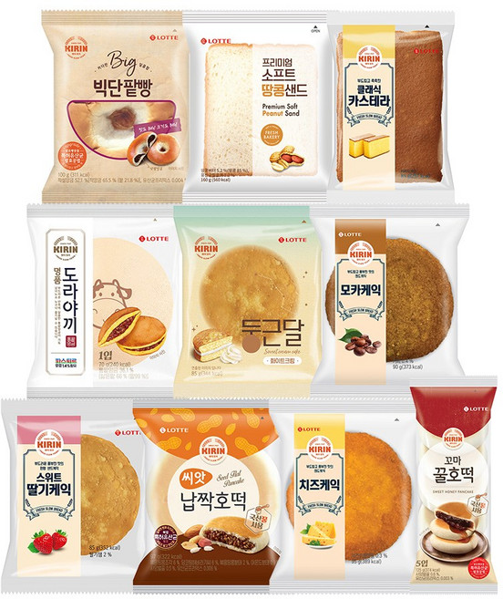 롯데 간식 기린빵 10종 모음, 100g, 10개