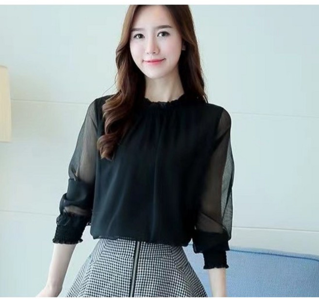 르블랑드 여성 쉬폰 블라우스 시스루 하객룩 루즈핏 예쁜옷 긴팔