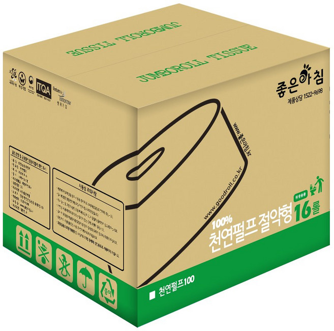 I좋은아침I 물에 잘녹는 점보롤 화장지 2겹 천연펄프/무형광 절약형 16롤, 1개, 1롤