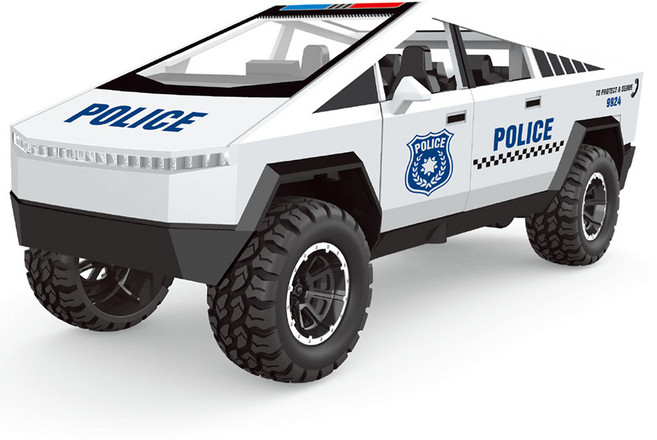 토이즈데이 실제 연기 분사! 폴리스 사이버 트럭 LED 라이트 문 개폐 후렉션 자동차, 1개, 화이트