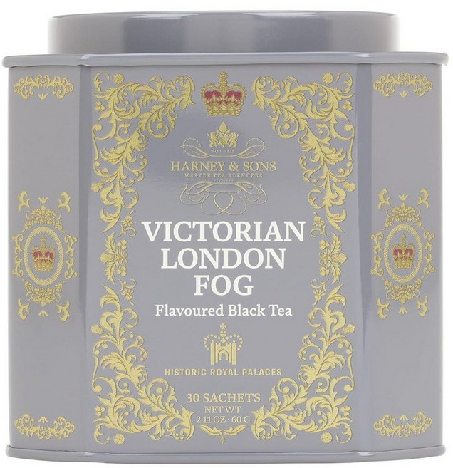 Harney and Sons 디카페인 핫 시나몬 스파이스 30 향 주머니 틴 디자인은 다를 수 있음 140015, Victorian London Fog