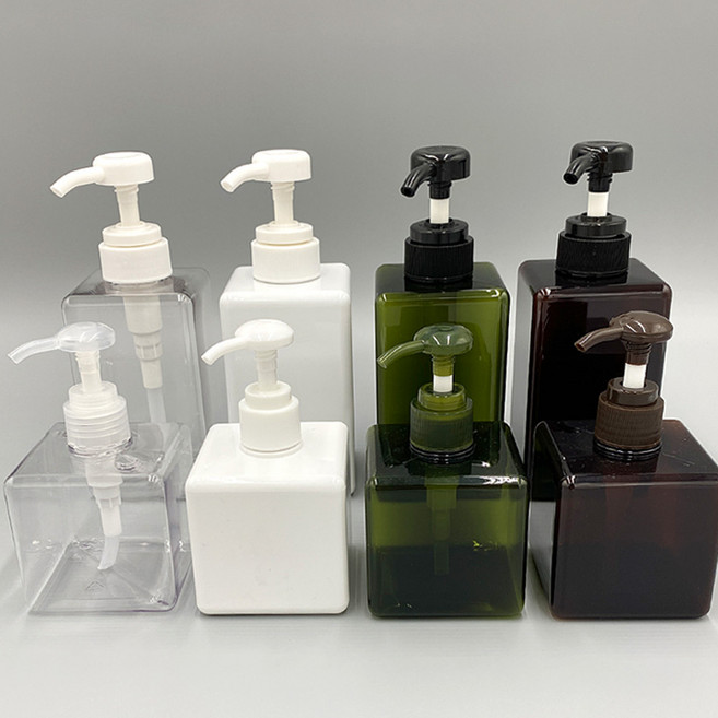 사각 샴푸통 펌프 공병 디스펜서 세제 린스 욕실용기, 브라운 대형(450ml), 브라운