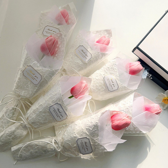 한송이꽃다발 장미한송이 미니꽃다발 비누꽃 단체주문, 10개, 핑크 튤립