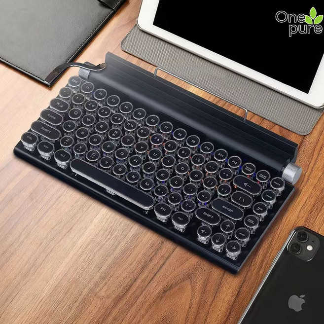 타자기키보드 무선 블루투스 옛날 사무용 사무실 조약돌, 정부표준배치, 청축, 블랙 83버튼 블루투스 듀얼모드 광청축