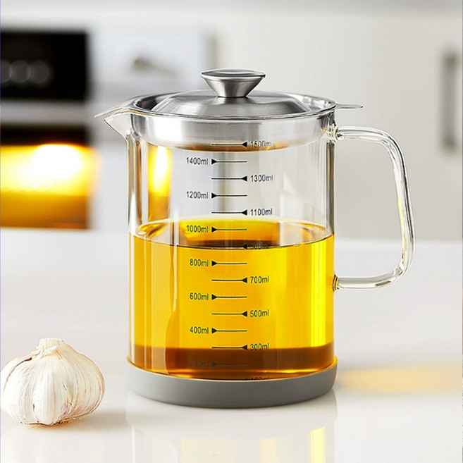 BLOWFISHFUGU 유리 오일 필터 대용량 기름병 글라스 오일병 글라스락눈금오일병 오일포트, 1개, 1500ml
