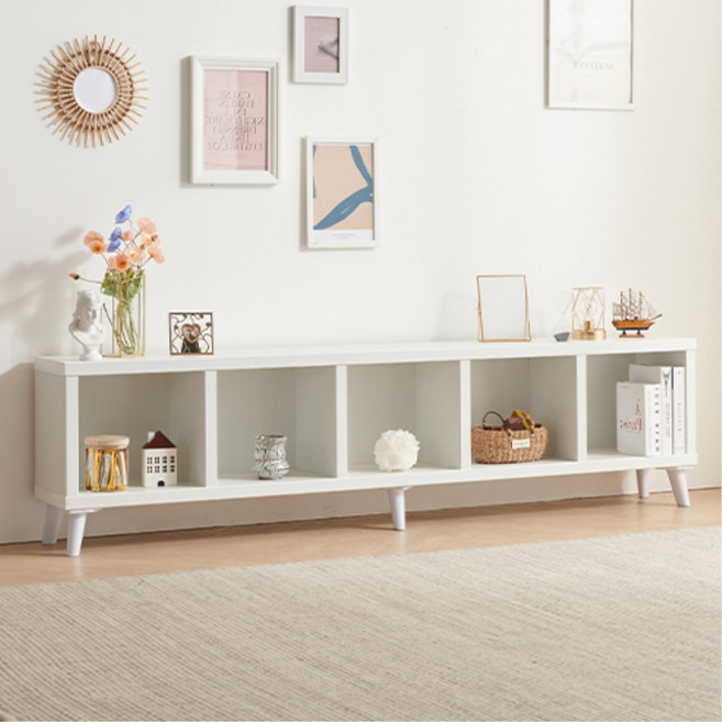 학원 놀이방 5단 책꽂이 와이드 거실장 분양관 수납장 티비다이 세련, 화이트