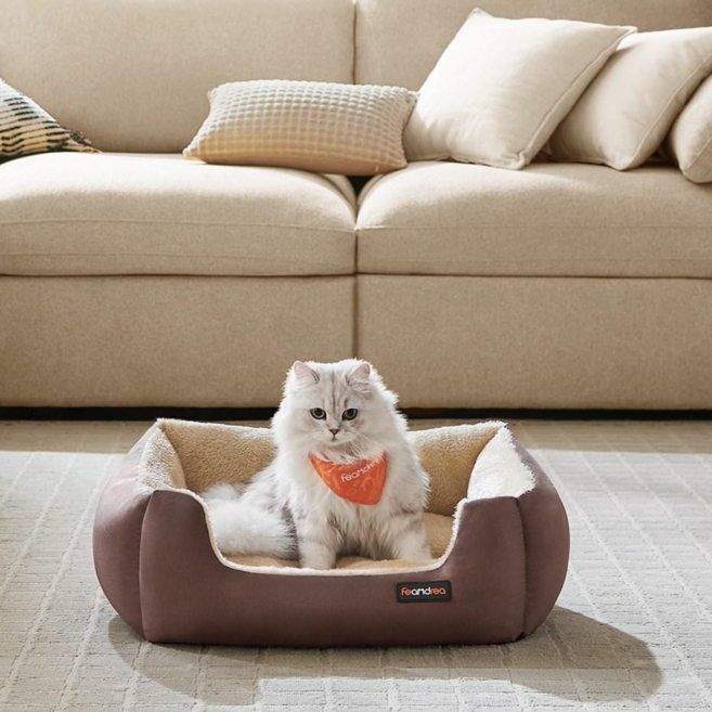 FEANDREA 반려동물 꿀잠 푹신한 통세탁 미끄러움방지 강아지 고양이 방석, 1개, 브라운