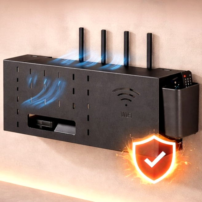 르오망 셋톱박스 공유기 정리함 와이파이 콘센트가리개, 카본그레이, 1개