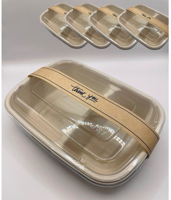 NEW 리어스팩 펄프 2칸 일회용 도시락 용기+ 땡큐 띠지, 1세트, 5개