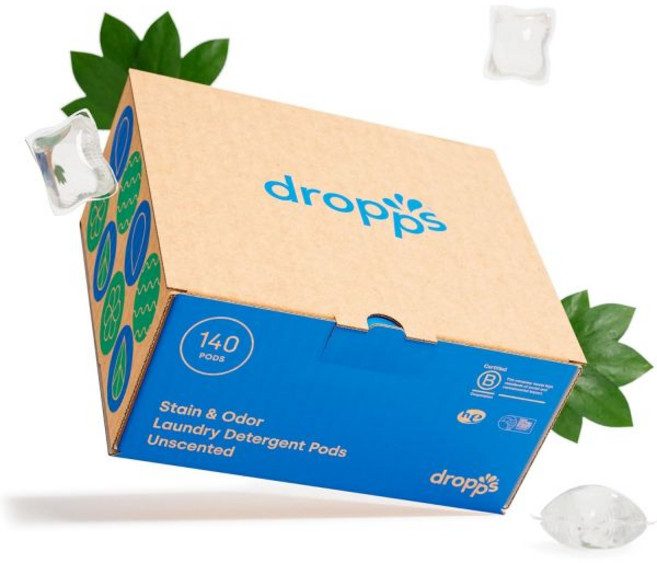 dropps드롭스 얼룩과 냄새 세탁 세제 포드 크리스프 브리즈 32 카운트 HE 호환 세탁기 냉세척 온도 거친 해결 저폐기물 포장, Unscented_140 Count (Pack of 1