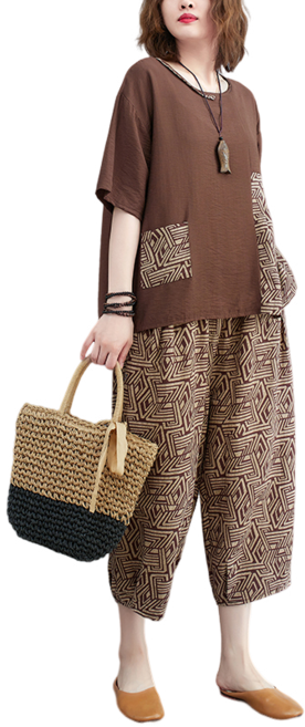 여성용 생활개량 빅사이즈 여름 세트 나염반팔 상의+면마 9부팬츠 뉴타임즈 S008E616