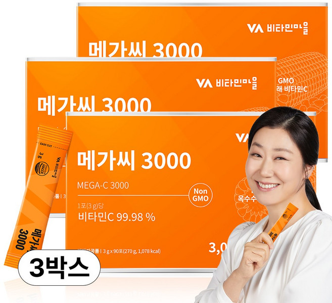 비타민마을 메가씨 3000 비타민C 분말 스틱, 270g, 3개