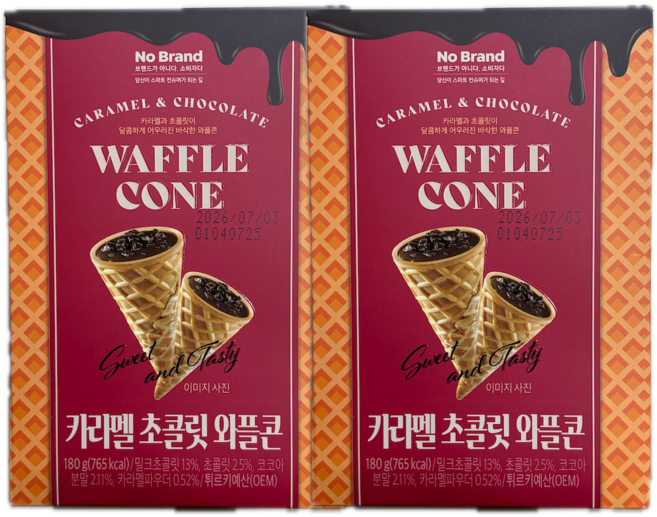 노브랜드 카라멜 초콜릿 와플콘, 2개, 180g