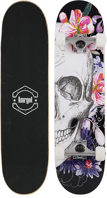 Amrgot 초보자용 스케이트보드 78.7 x 20.3cm(31 8인치) 어린이 남아 여아 및 성인용 컴플리트 7겹 단풍나무 더블 킥 데크 오목한 표준 스케이트보드 40, 3