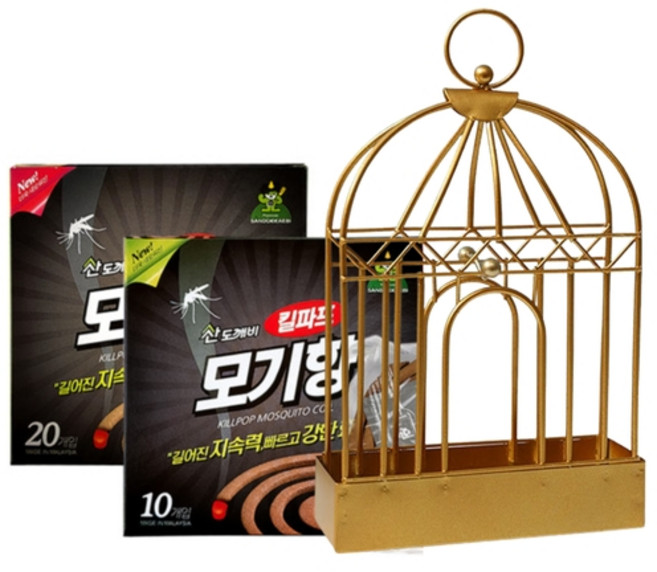 태우는 모기향 케이스 스탠드형 거치대 홀더 + 산도깨비 킬파프 모기향, 골드 + 모기향 20매입