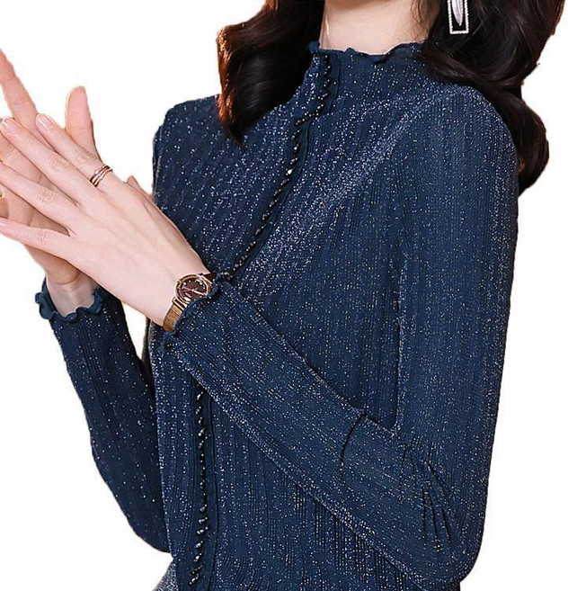 여성용 반폴라 고탄력 반짝이 펄 긴팔 티셔츠 가을 겨울 Women's T-shirt 2T357