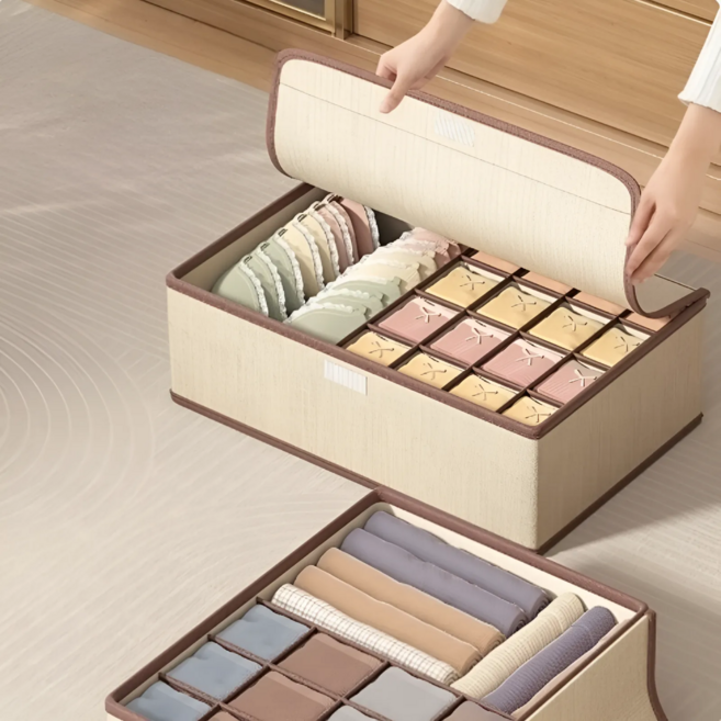 커버형 칸막이 속옷 양말 보관함, 베이지, 1세트