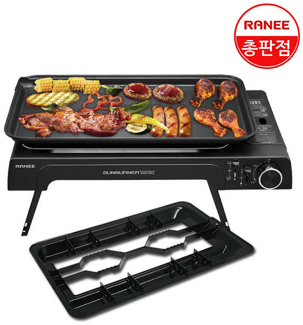 라니 가스와이드그릴 REWG-9400B 휴대용버너 대형불판 캠핑그릴 휴대용가스레인지 가정용 바베큐 버너, 1개