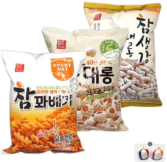 참브랜드 참꽈배기 1봉+참생강대롱 1봉+참쌀대롱 1봉(+자색옥춘사탕 20g 포함), 1개