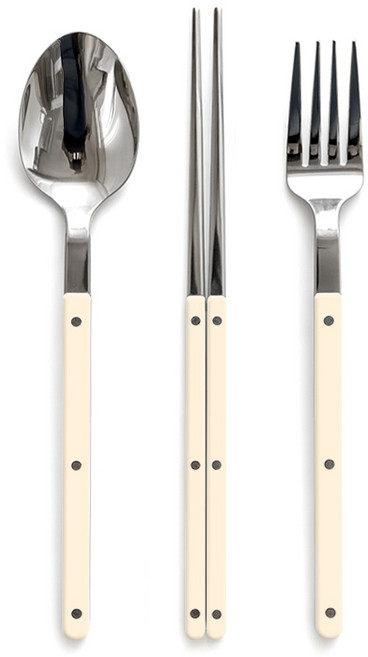 샤블랑 스텐 304 한식 3종 수저 포크 세트, 1세트, 숟가락+젓가락+포크, 크림