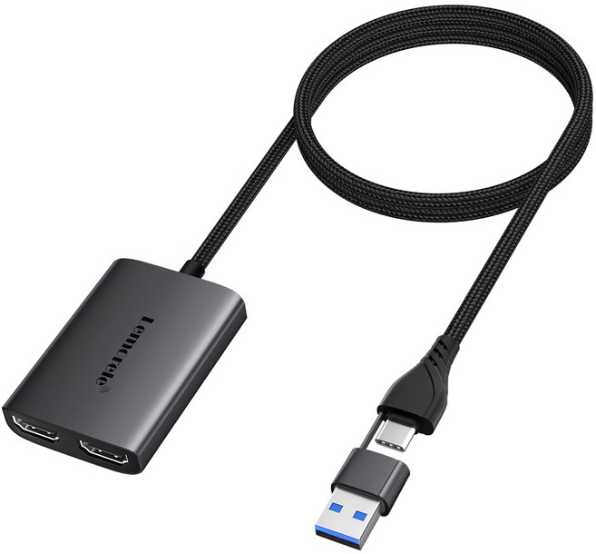 Lemorele USB C/USB3.0 듀얼 HDMI 허브 1080P 60Hz 듀얼 모니터 확장, 1개, HD10