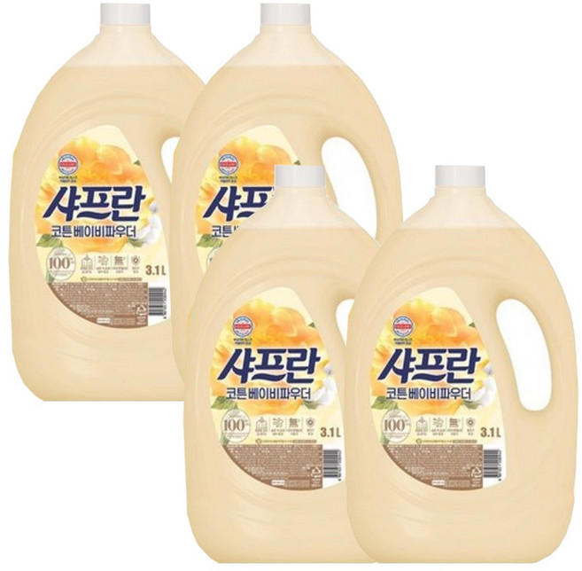 샤프란 시어버터 섬유유연제 코튼 앤 크림 용기형, 3.1L, 4개
